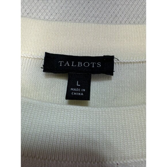 Talbots Womens Knit Sweater Large Cream Pink Striped Short Sleeve Preppy - Picture 4 of 14